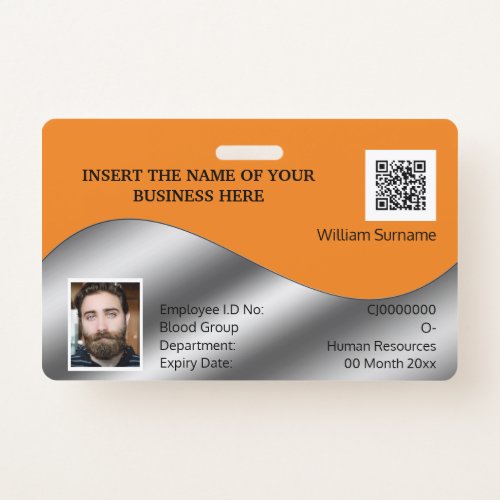 DIY ID card faux silver orange photo logo template Badge
