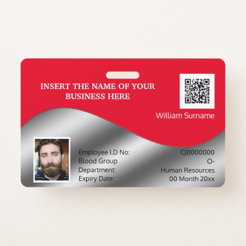 DIY ID card faux silver red  photo logo template Badge
