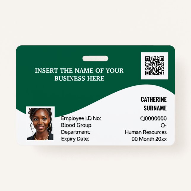 DIY ID card green white modern photo logo template Badge (Front)