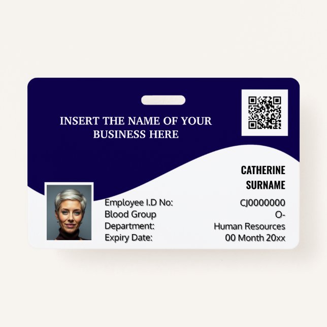 DIY ID card navy white modern photo logo template Badge (Front)