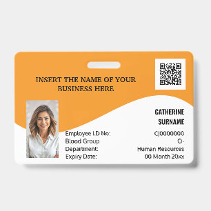 DIY ID card orange white photo logo template Badge