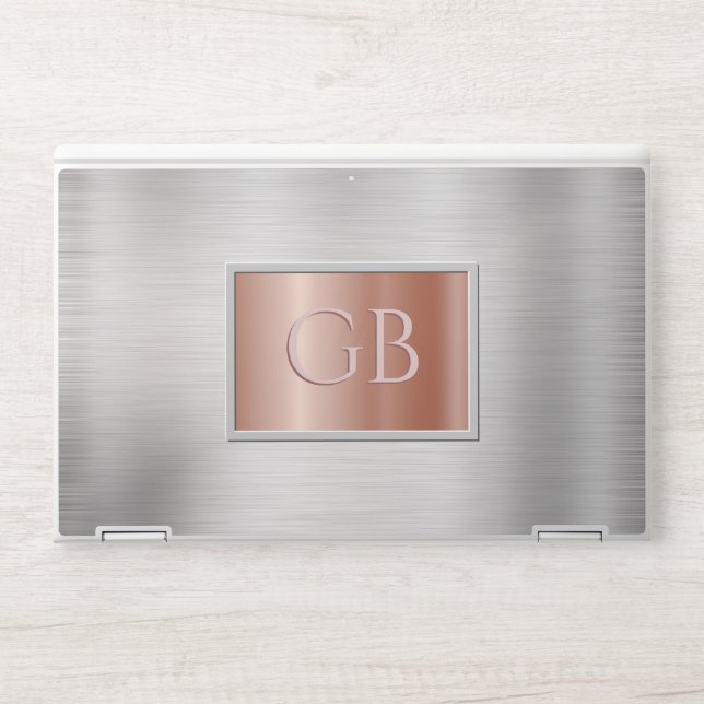 DIY Initials, Brushed Steel, Rose Gold Metal HP Laptop Skin (Front)