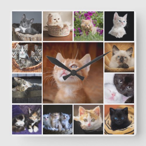 DIY Instagram 13 photo  cat kitten collage photo Square Wall Clock