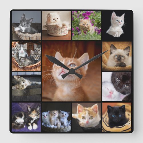 DIY Instagram cat 13 photo  kitten collage photo Square Wall Clock