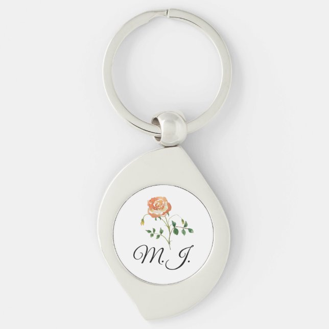 DIY Keychain rose flower Custom Text, Name  (Front)