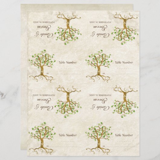 DIY Kit - Table Cards Swirl Tree Roots Antiqued (Front/Back)