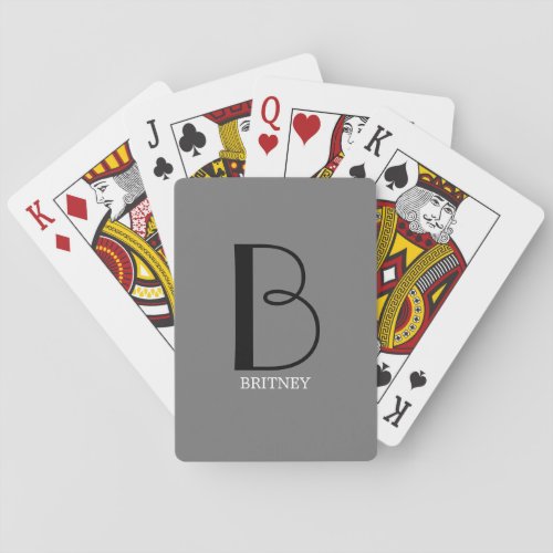 DIY Large Monogram  Name BlackWhite Text Grey Playing Cards