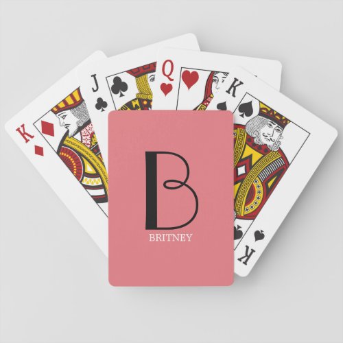 DIY Large Monogram  Name BlackWhite Text Salmon Playing Cards