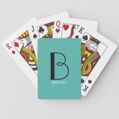 DIY Large Monogram  Name BlackWhite Text Teal Playing Cards