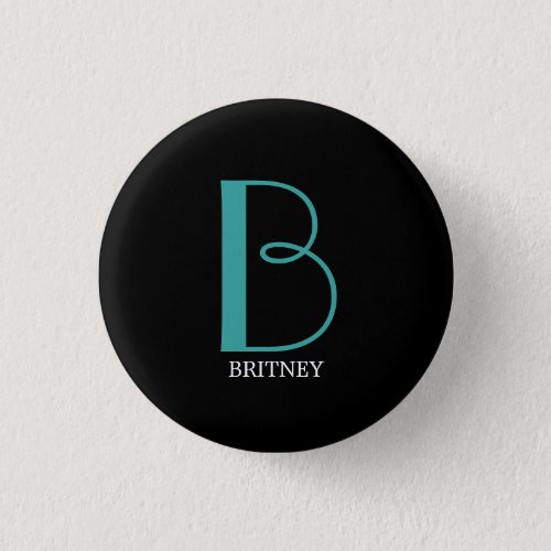 DIY Large Monogram  Name TealWhite Text Black Button