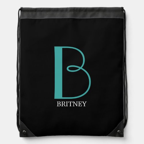 DIY Large Monogram  Name TealWhite Text Black Drawstring Bag