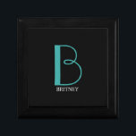 DIY Large Monogram & Name, Teal/White Text, Black Gift Box<br><div class="desc">Personalize this stylish and simple text design with your name in white and your large Monogram in Teal on black background.</div>