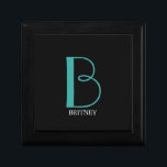 DIY Large Monogram & Name, Teal/White Text, Black Gift Box<br><div class="desc">Personalize this stylish and simple text design with your name in white and your large Monogram in Teal on black background.</div>