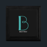 DIY Large Monogram & Name, Teal/White Text, Black Gift Box<br><div class="desc">Personalize this stylish and simple text design with your name in white and your large Monogram in Teal on black background.</div>