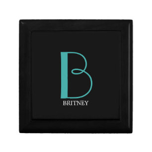 DIY Large Monogram & Name, Teal/White Text, Black Gift Box