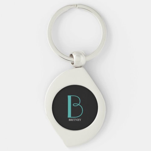 DIY Large Monogram  Name TealWhite Text Black Keychain