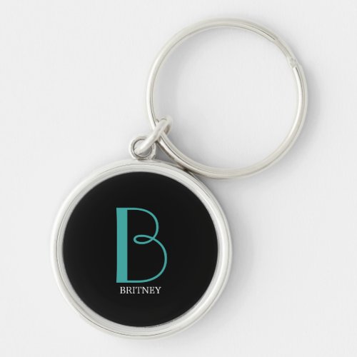 DIY Large Monogram  Name TealWhite Text Black Keychain