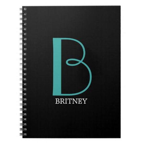 DIY Large Monogram  Name TealWhite Text Black Notebook