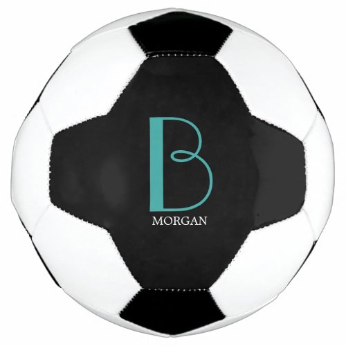 DIY Large Monogram  Name TealWhite Text Black Soccer Ball