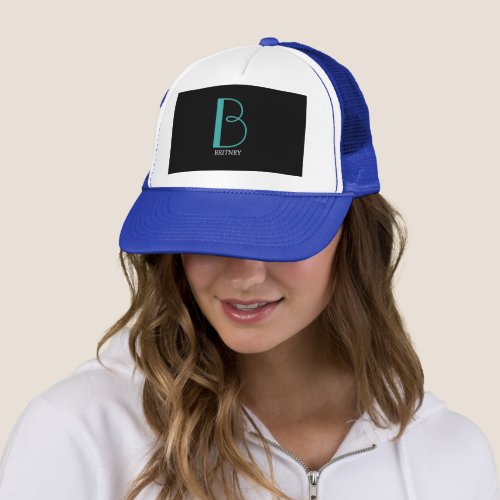 DIY Large Monogram  Name TealWhite Text Black Trucker Hat