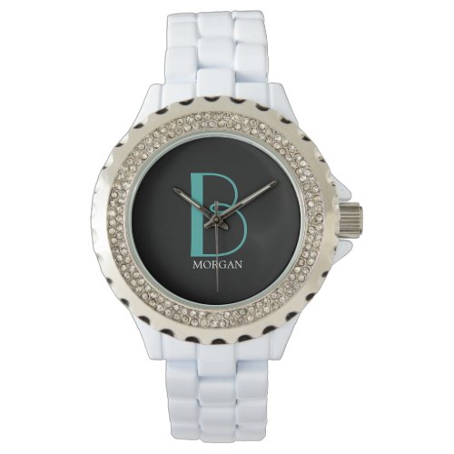 DIY Large Monogram  Name TealWhite Text Black Watch