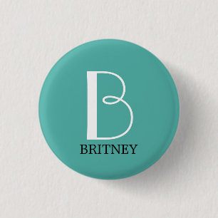 DIY Large Monogram & Name, White/Black Text, Teal Button