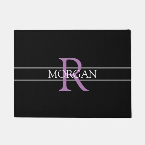 DIY Lavender Monogram White Name Black  Grey Doormat