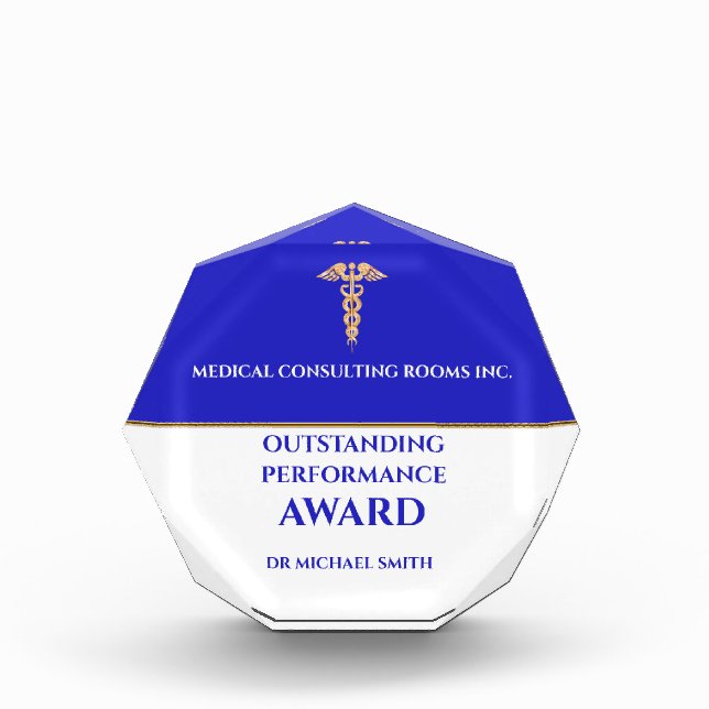 DIY logo blue gold annual recognition achievement Acrylic Award (Front)