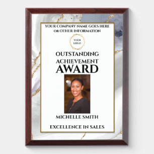 DIY logo employee achievement photo MARBLE gold Award Plaque