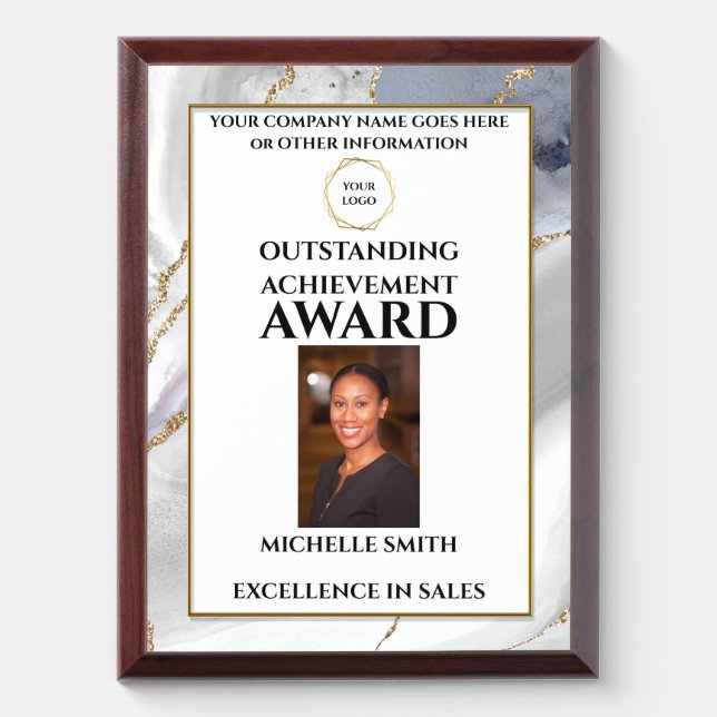 DIY logo employee achievement photo MARBLE gold Award Plaque (Vertical)