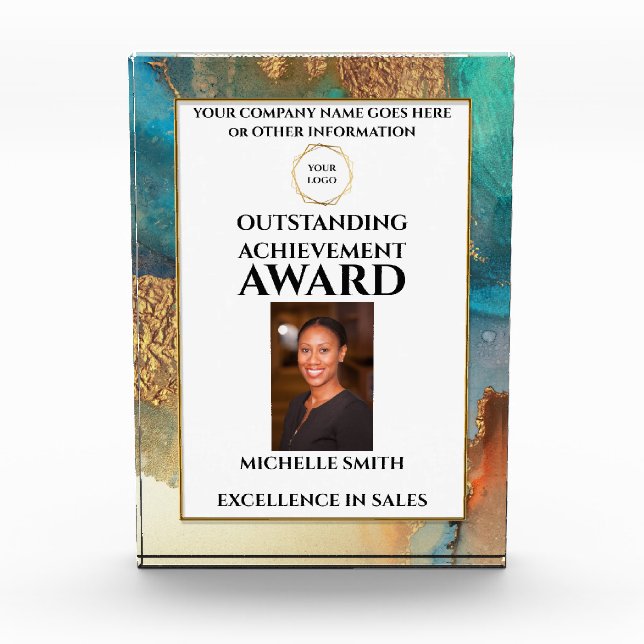 DIY logo employee achievement photo MARBLE quartz Acrylic Award (Front)