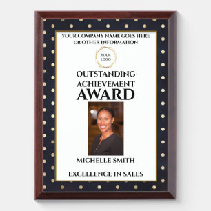 DIY logo employee achievement photo polka dot blue Award Plaque