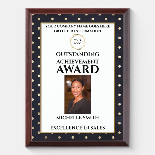 DIY logo employee achievement photo polka dot blue Award Plaque (Vertical)