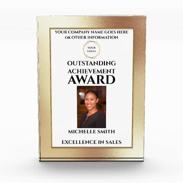 DIY logo employee achievement year end photo gold Acrylic Award (Front)
