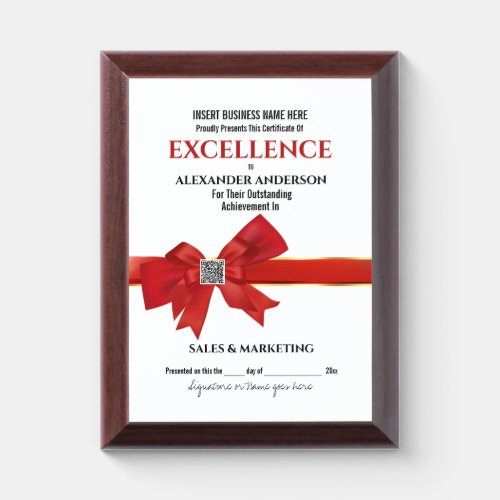 DIY logo employee recognition red ribbon bow  Award Plaque