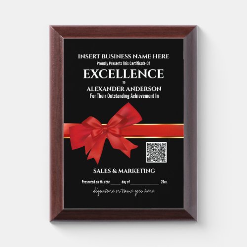 DIY logo employee recognition red ribbon bow black Award Plaque