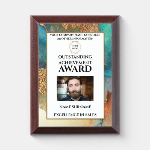 DIY logo photo employee recognition peacock marble Award Plaque