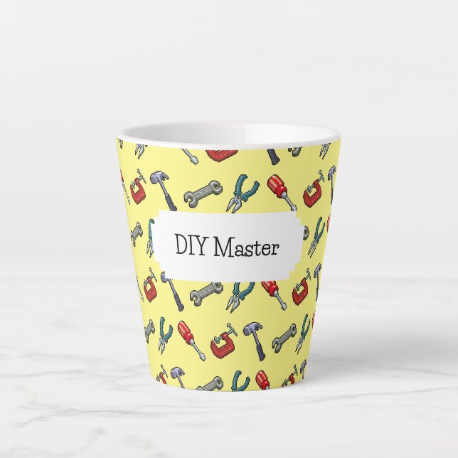 DIY Master Pixel Art Tool Pattern Hammer & Pliers Latte Mug (Front)