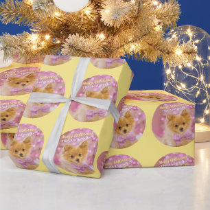 DIY Merry Christmas & Name, Cute Dog, Pale Yellow Wrapping Paper