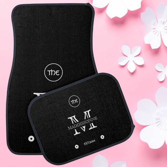 DIY Modern Elegant Black White Monogram Classic Car Floor Mat (Creator Uploaded)
