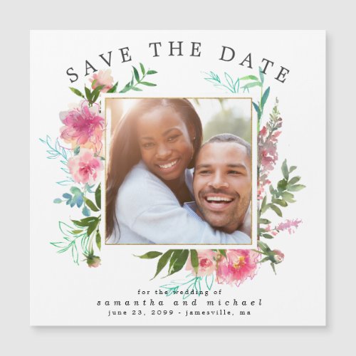 DIY Modern Photo Pink Floral Save the Date