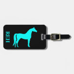 DIY Monogram Aqua Blue Horse on Any Color Luggage Tag