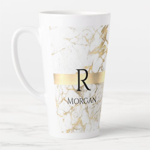  DIY Monogram Black Text White  Gold Marble Latte Mug