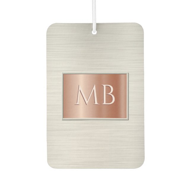 DIY Monogram, Brushed Steel & Rose Gold Metal Air Freshener (Front)