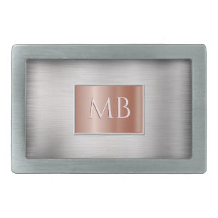 DIY Monogram, Brushed Steel & Rose Gold Metal Belt Buckle