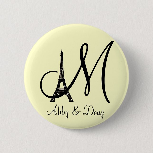 DIY Monogram Eiffel tower design Button (Front)