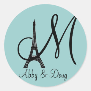 DIY Monogram Eiffel tower design Classic Round Sticker