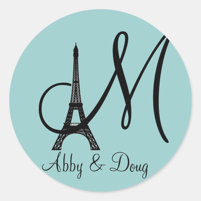 DIY Monogram Eiffel tower design Classic Round Sticker (Front)