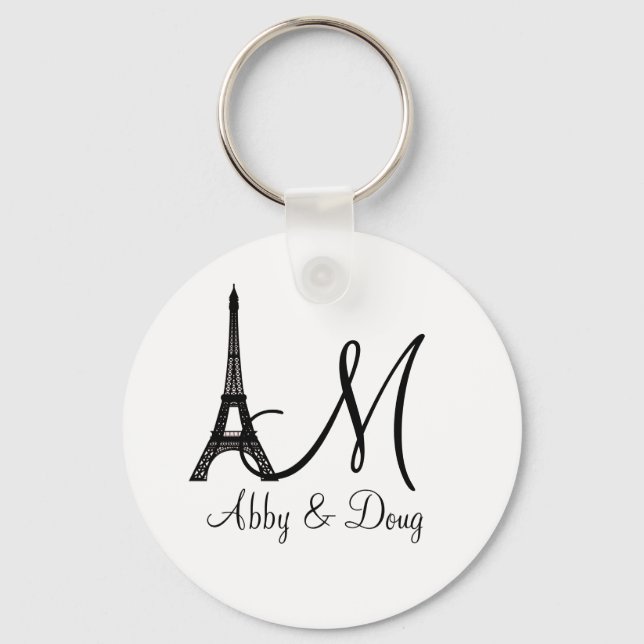 DIY Monogram Eiffel tower design Keychain (Front)