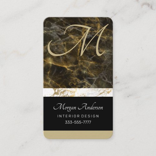 DIY Monogram Info Elegant BlackWhite Gold Marble Business Card